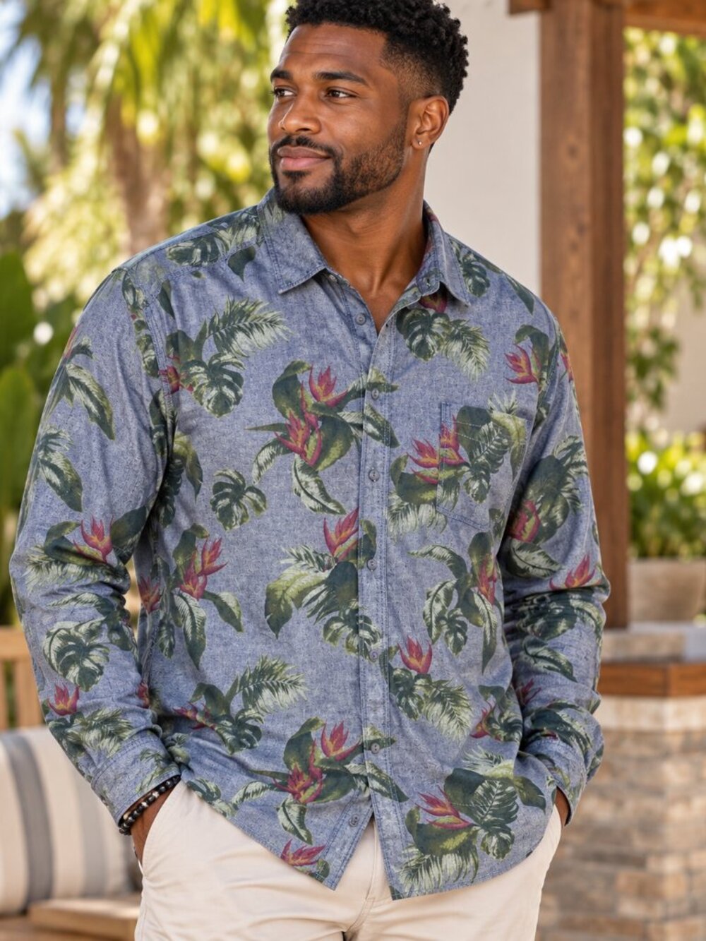Tommy Bahama Mens XXL Blue Tropical Floral Shirt 100% Cotton Island Resort